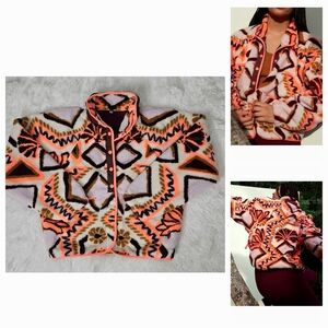 Free People Hit The Slopes Printed Fleece Jacket Deco Floral Canvas Combo